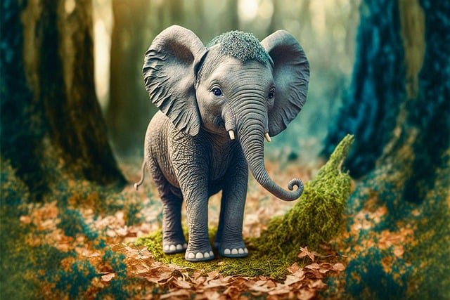elephant, forest, nature, animal, fantasy, drawing, ai generated